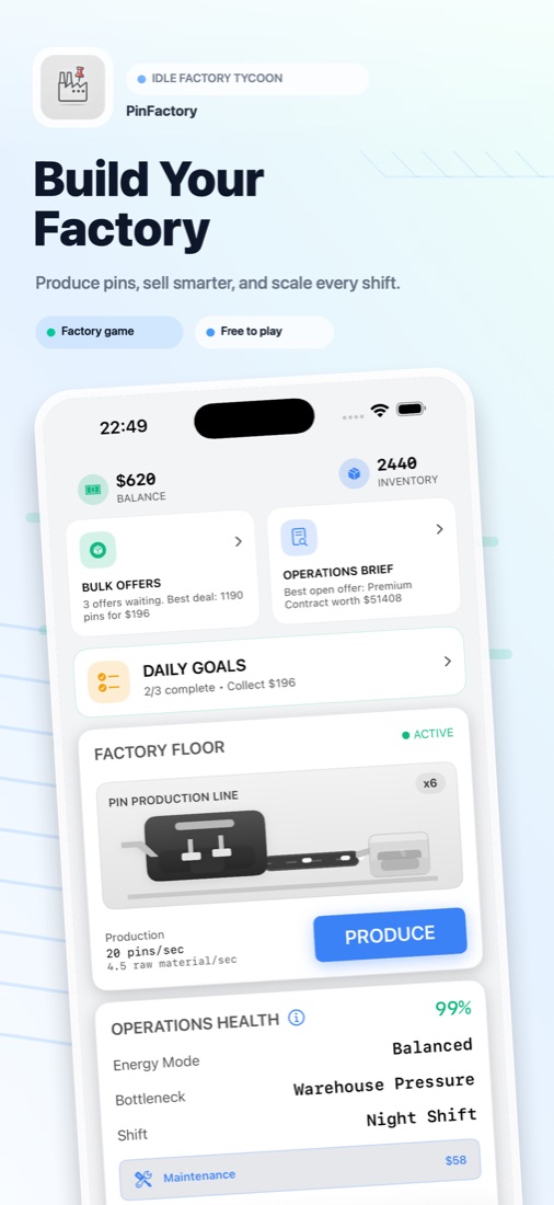 Pin Factory production dashboard screenshot
