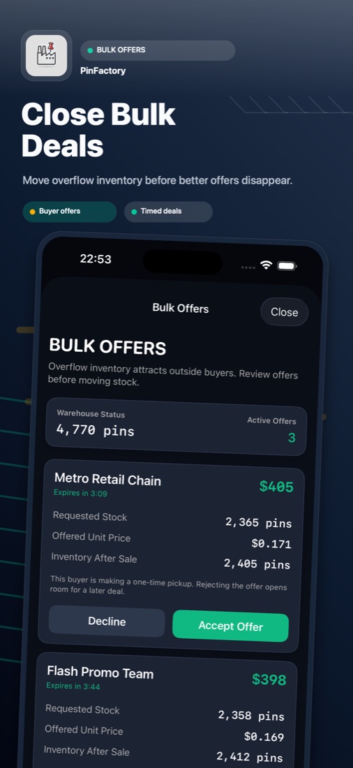 Pin Factory bulk deals screenshot
